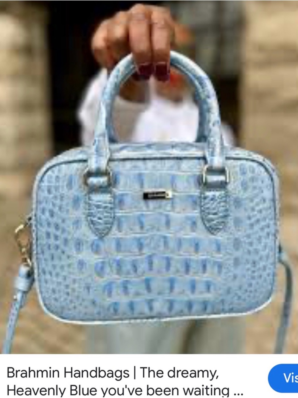 Brahmin Heavenly Blue Croc-Embossed Satchel